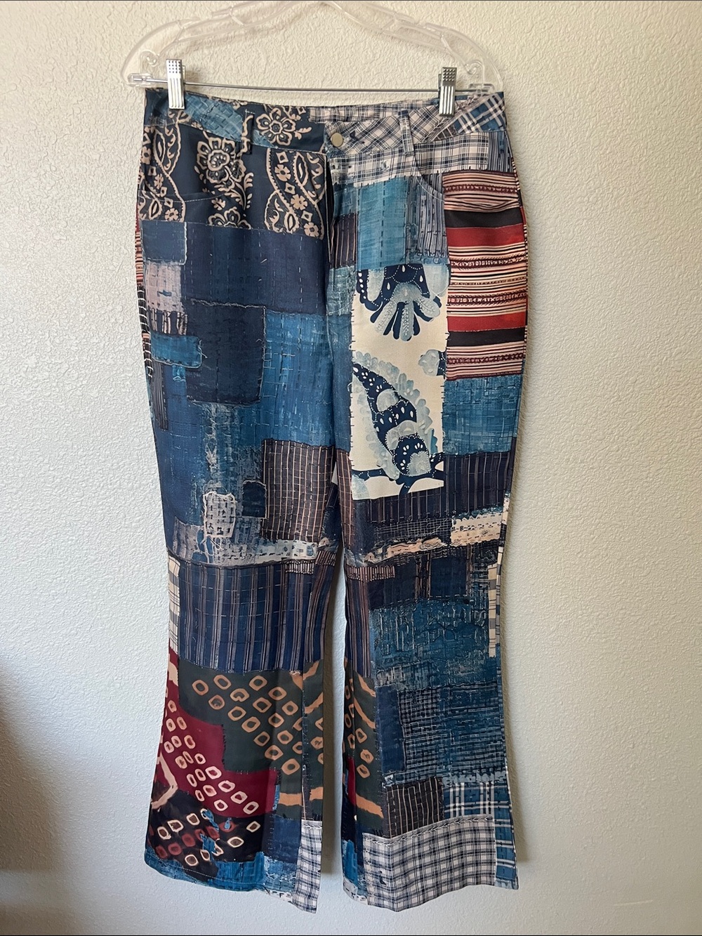 Patchwork Wide Leg Pants Large. This is material to look like patches.